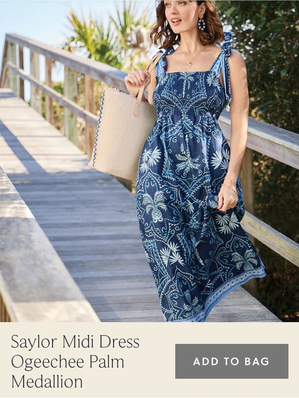 Spartina 449 Saylor Midi Dress - Navy and Light Blue Palm Medallion